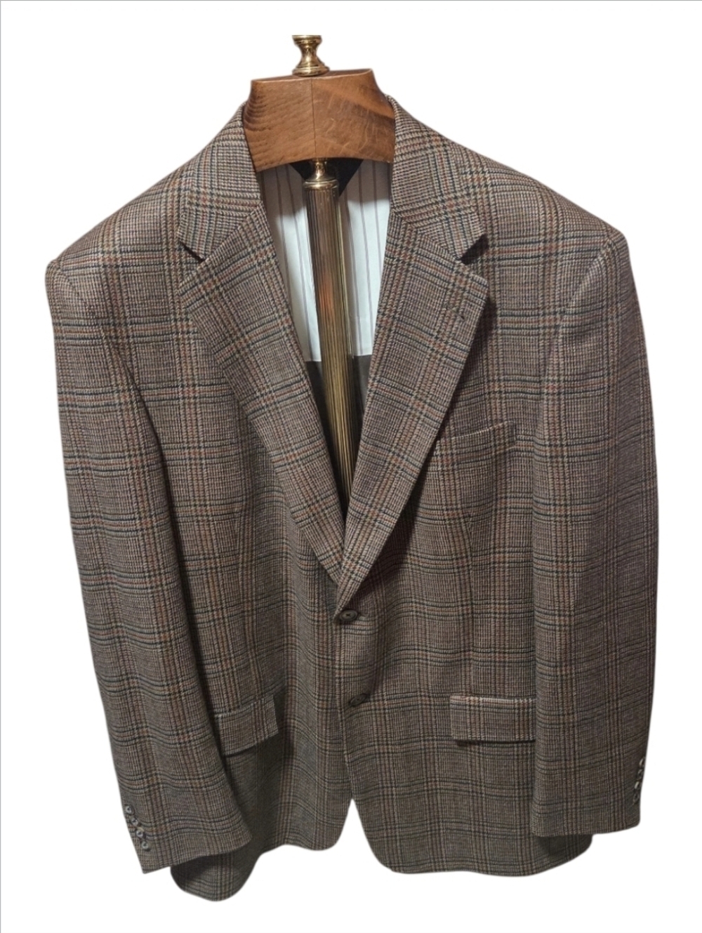 Vintage Tommy Hilfiger 90s Brown Houndstooth Blazer 42L Wool Sport Coat Tweed